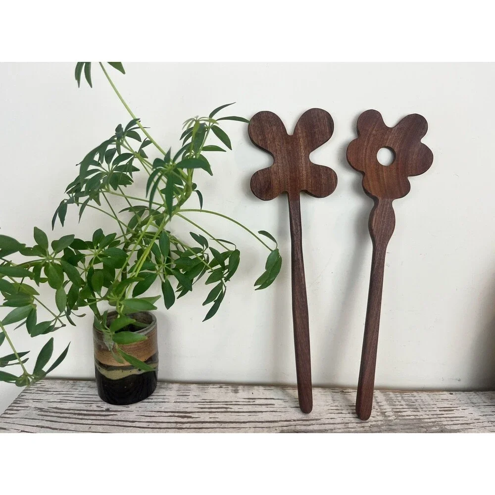 Floral Wooden Beechwood Salad Tongs By Areware 14” x 4” By Selena Liu Boho Decor